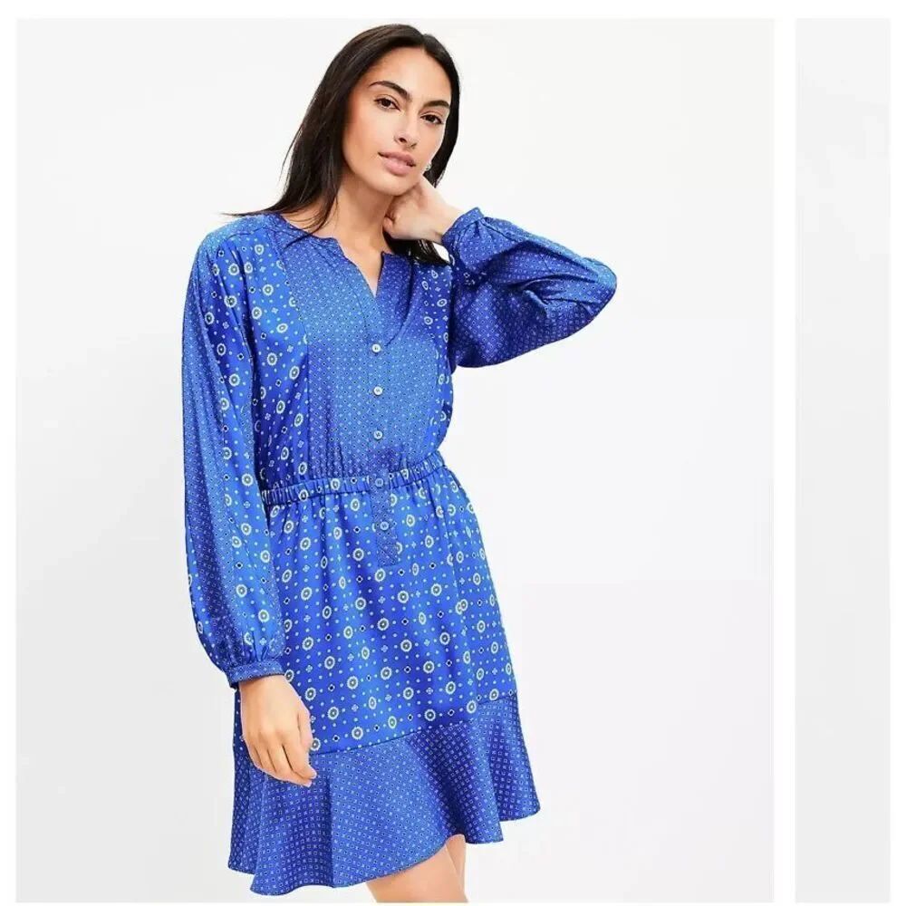 Loft Mixed Geo Flounce Mini Shirtdress
